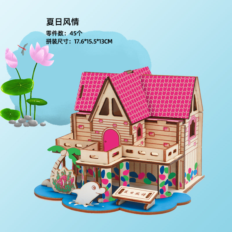 diy hut assembled small house model children's puzzle handmade three-dimensional jigsaw puzzle stall children's toys