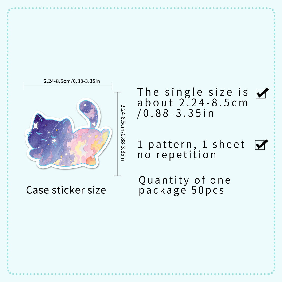 50 Original Watercolor Starry Sky Cat Stickers Hand-Painted Without Infringement Cute Ins Style Cat Notebook Stickers