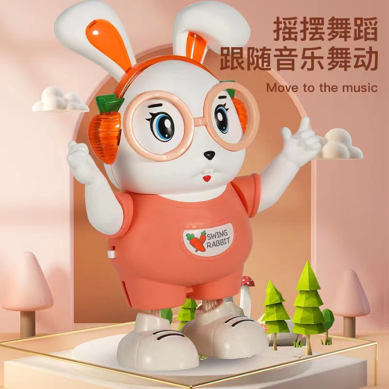 Stall explosions cute rabbit singing and dancing robot toy lighting music 1-year-old baby interactive head-up training