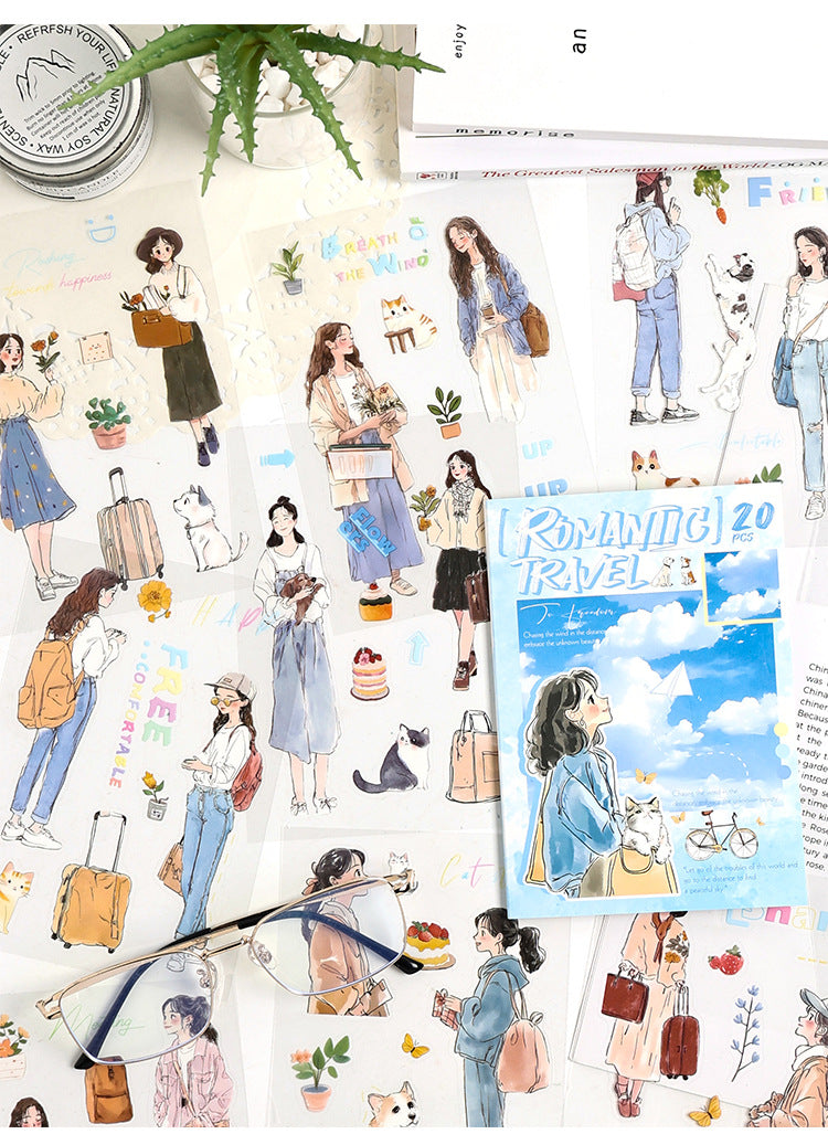 ZABC cross-border die-cut PET sticker book chasing ordinary series 20 characters life hand account collage stickers