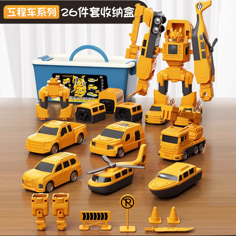Magnetic Deformation Stitching Robot Toy Children's Baby Birthday Boy Building Blocks Assembled Engineering Vehicle