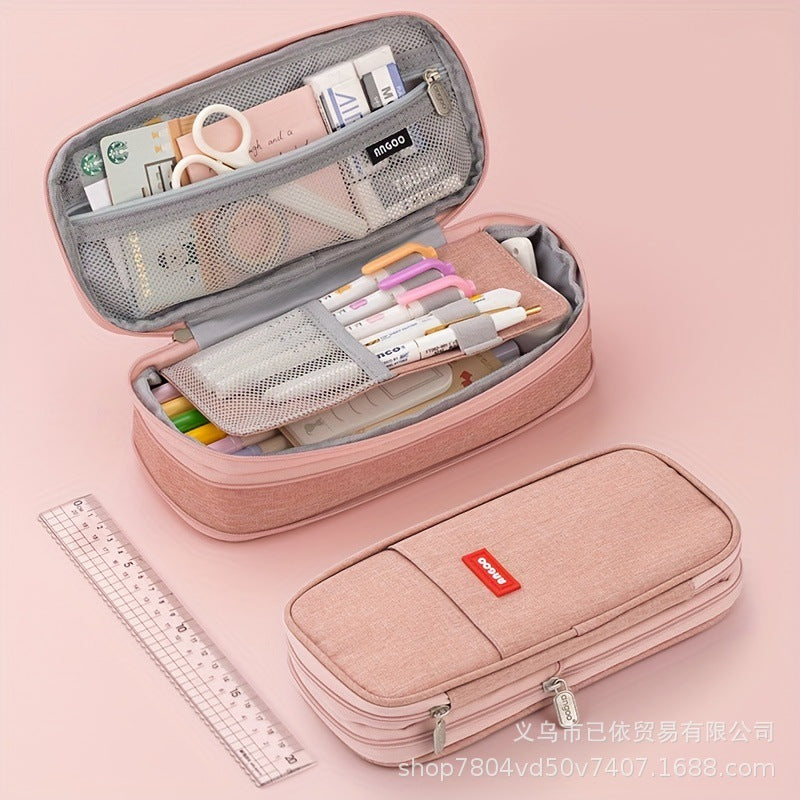 Oxford Cloth Pencil Case with Large Capacity and Multi-Layer Design, Stationery Box for Primary and Secondary School Students, High Aesthetic Value, Simple and Waterproof, Direct from the Source Factory