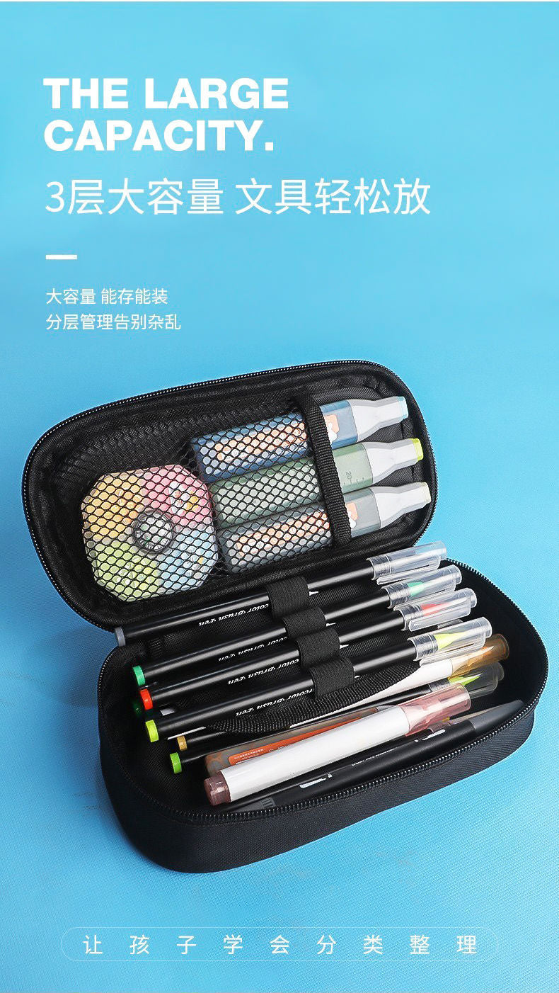 Times Youth Multi-Layer Stationery Box Canvas Pencil Bag Large Capacity Student Storage Box Pencil Bag Zipper New Style