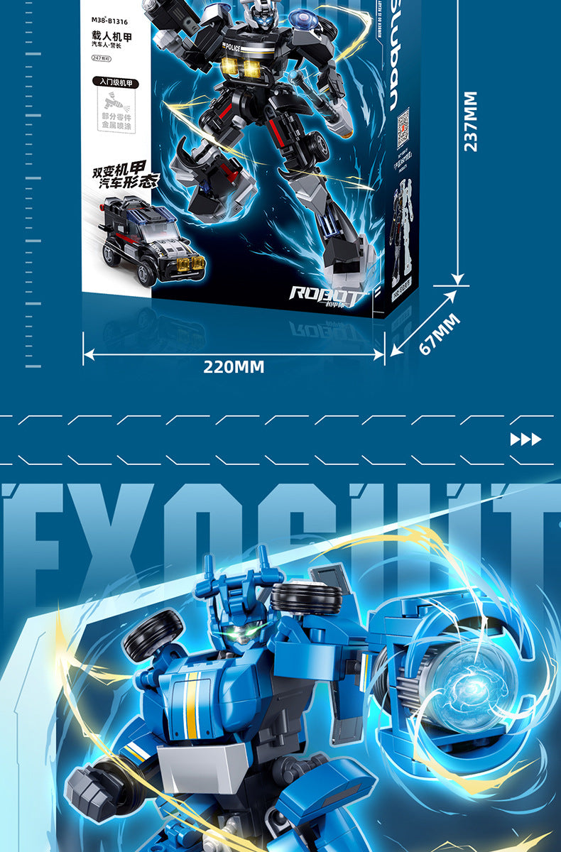 Little Luban Building Blocks Children's Educational Assembled Car Model Transforming Mecha Robot Compatible with Lego Boy Toys