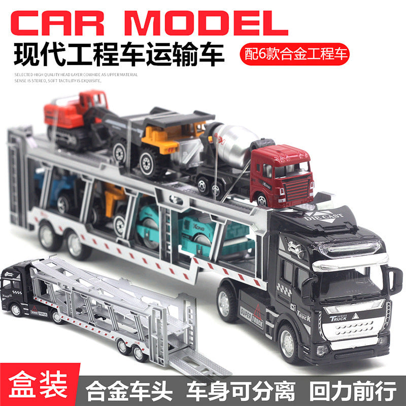 English packaging cross-border children alloy car vehicle trailer fire truck tank excavator pull back toy car