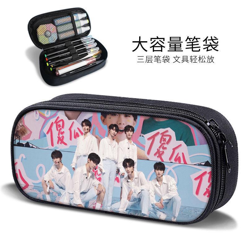 Times Youth Multi-Layer Stationery Box Canvas Pencil Bag Large Capacity Student Storage Box Pencil Bag Zipper New Style