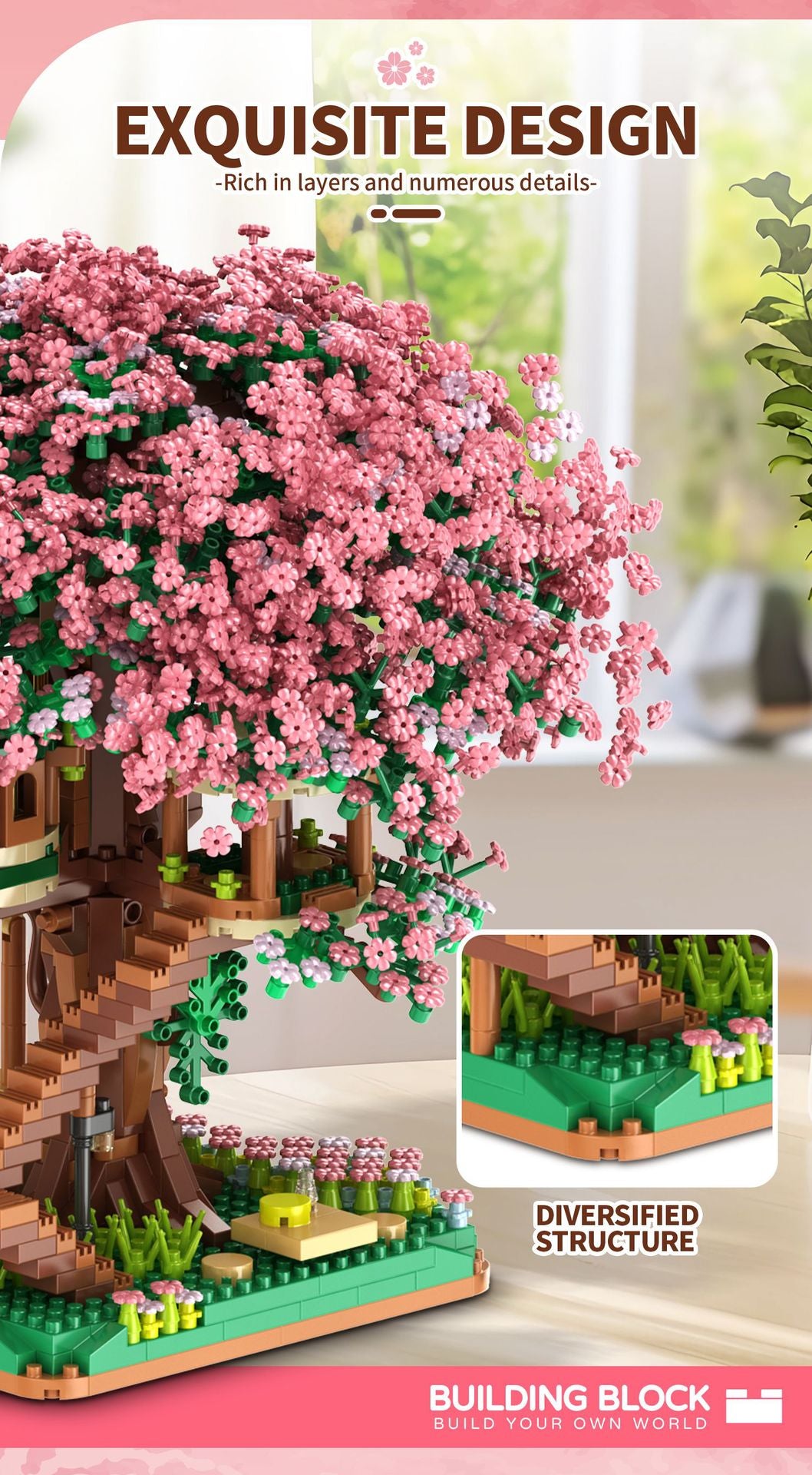 Cross-border TEMU Compatible Lego Sakura Tree House Rainbow Tree Blocks Children's Educational Assembled Toys for Girls Gift