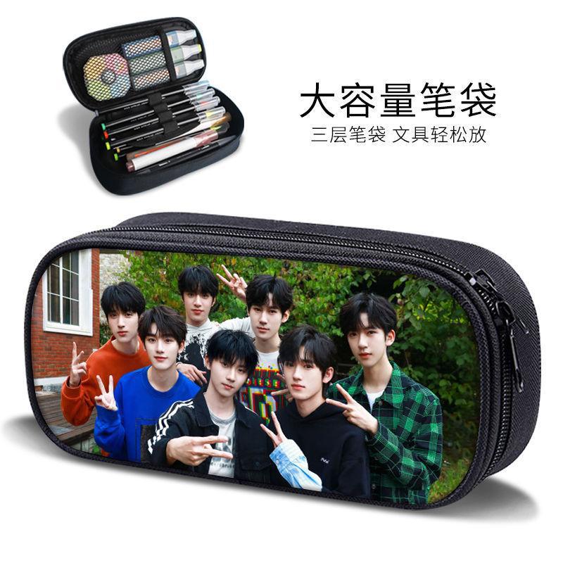Times Youth Multi-Layer Stationery Box Canvas Pencil Bag Large Capacity Student Storage Box Pencil Bag Zipper New Style