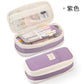 Cross-Border Color-Blocked Retractable Pencil Case, Large-Capacity Stationery Bag, Multifunctional Double-Zipper for Students, Simple and Convertible into Canvas