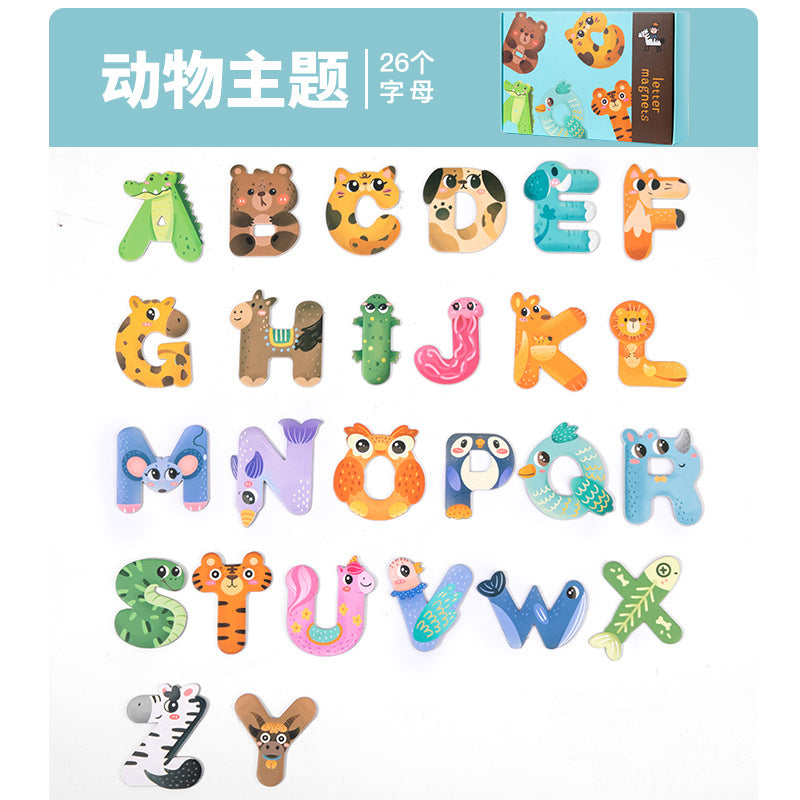 Cross-border Children's Magnetic Puzzle Refrigerator Sticker Capital Alphanumeric Animal Cognitive Magnetic Sticker Early Education Enlightenment Puzzle