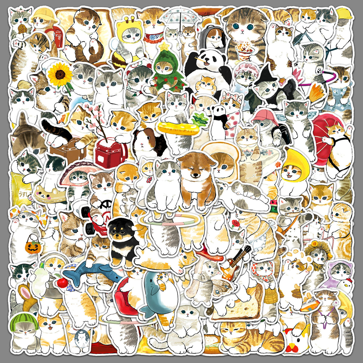 100 hand-painted kitten stickers cartoon cute Q version animal graffiti notebook stationery stickers goo card decoration