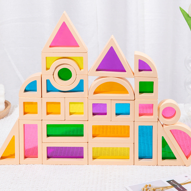 Children's 2025 New Toys Kindergarten Acrylic Building Blocks Wooden Rainbow Kaleidoscope Montessori Building Blocks Small Gifts
