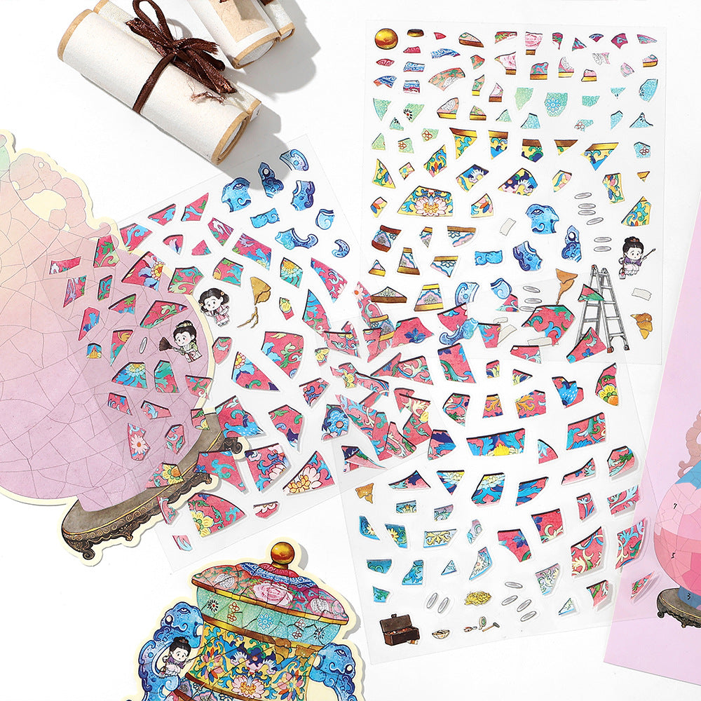 Infeel.Mepet White Card Scenery Stickers, Vintage Item Restorer, Miniature Stereo Chinese-Style Fun Stickers