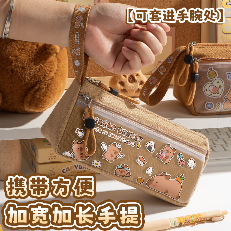 Holiday Kapibara Transparent Pencil Case Large Capacity Stationery Box Student Cartoon Pencil Case New Stationery Bag
