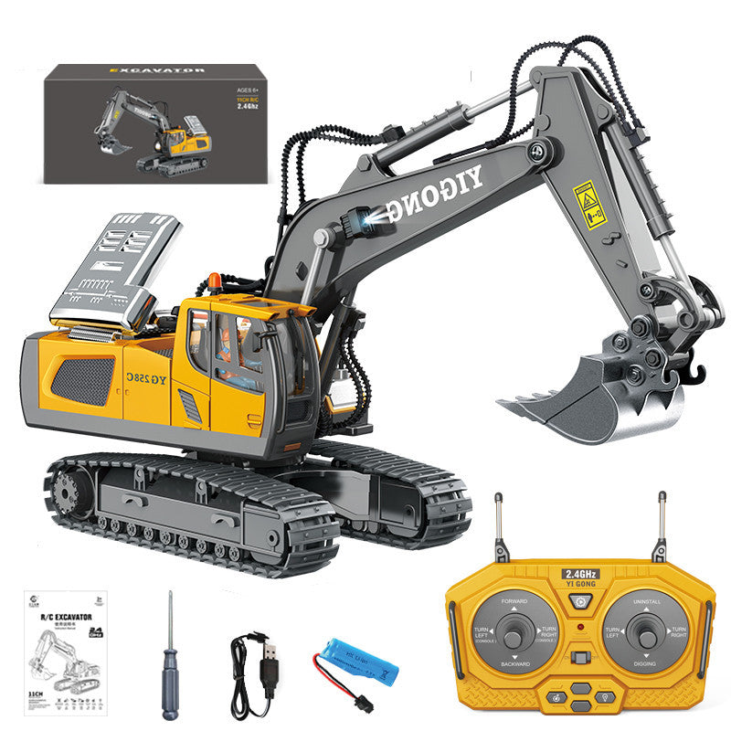 Cross-border charging engineering vehicle 2.4G remote control alloy bulldozer excavator children's electric sound and light remote control toy