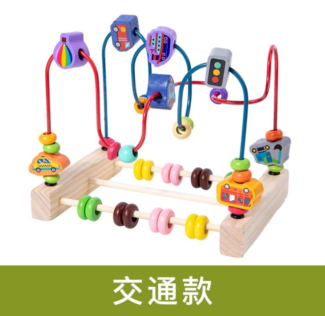 Children's Wooden Multi-Functional Threading Large Bead Color Recognition Early Education Building Blocks Matching Parent-Child Interactive Educational Toys