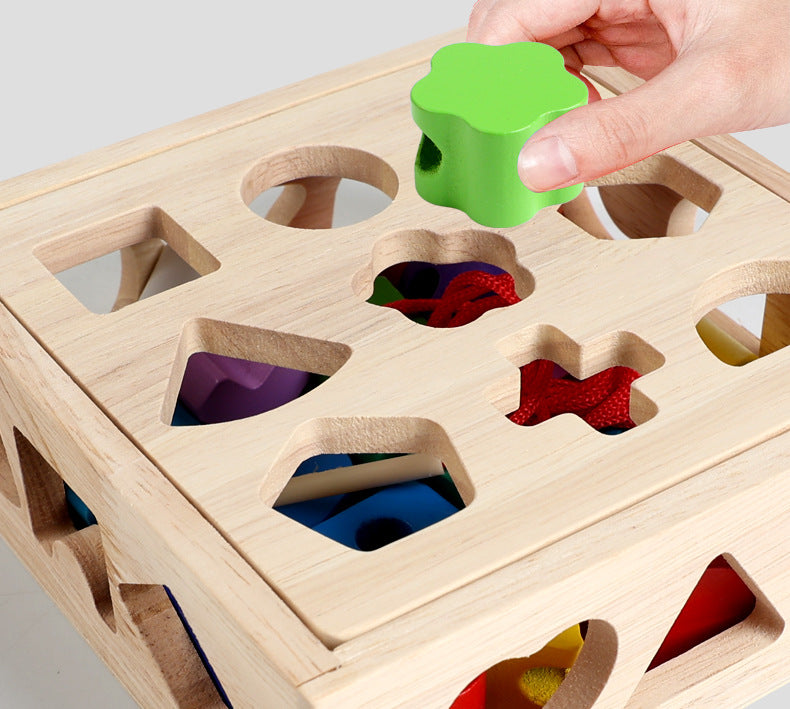 Montessori Early Education Large Particle Beaded Geometric Shape Matching Building Block Box Color Cognitive Teaching Aids Kidsren's Educational Toys