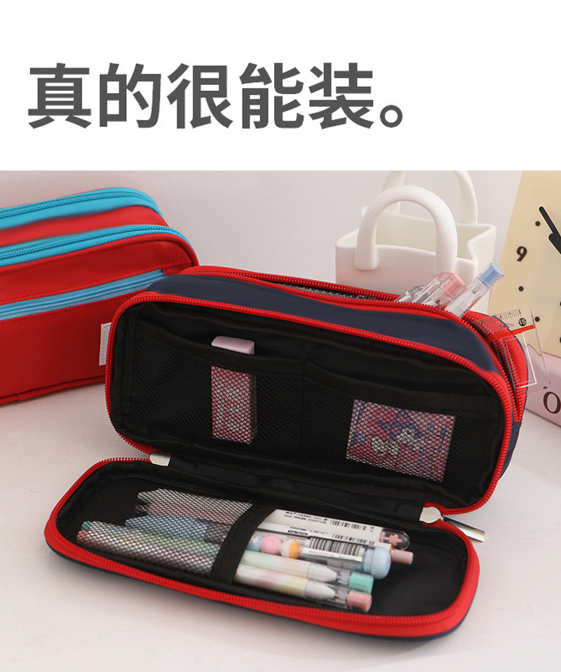 Large-Capacity Stationery Box, Double-Layer Multi-Functional Student Simple Pencil Case, Japanese and Korean Version, Portable Pencil Case for Primary and Secondary School Students
