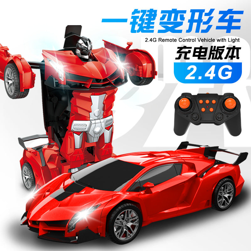 Cross-Border Rc One-Click Deformation Car Electric Robot Model Boy King Kong Kidsren's Toy Rechargeable Remote Control Car