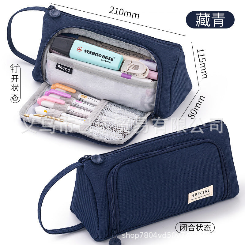 Triangular Pencil Case with Large Capacity and Multi-Functional Features, Korean-Style Ins-Style Stationery Box for Middle and High School Students, Direct from the Manufacturer