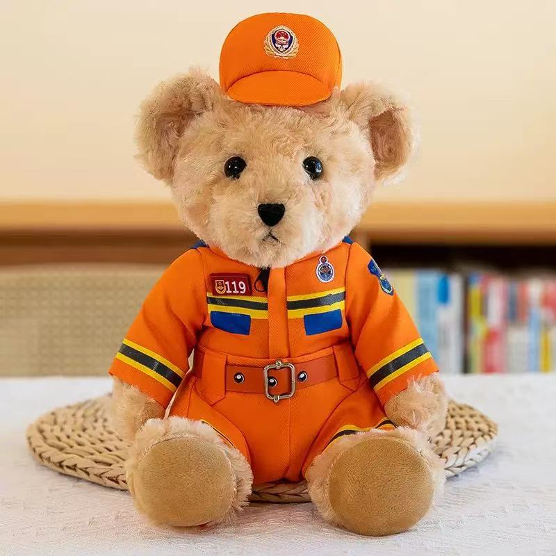 Police Bear Doll Plush Toy Cute Fireman Police Officer Reflective Riding Clothes Gift Traffic Police Bear Doll