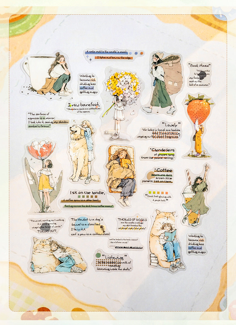 Duoduo's Big World Character Pet Die-Cut Stickers Healing Girl Large Size Basic Material Stickers for Journals