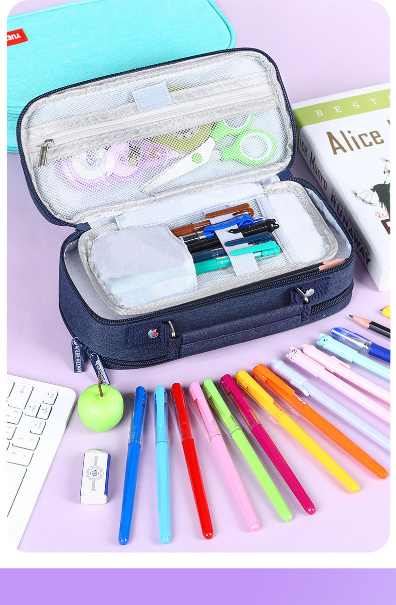 Yuerui Large-Capacity Canvas Multi-Layer Pencil Bag Portable Simple Student Multi-Functional Pencil Bag Satchel Stationery Box