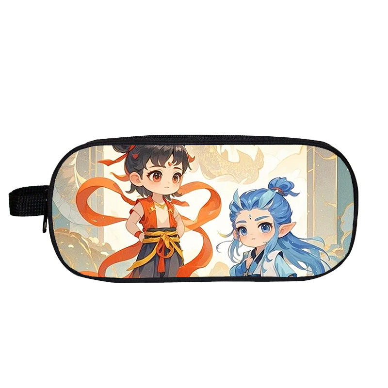 Cross-Border Nezha Stationery Box, Children's Portable Large-Capacity Storage Pencil Case, Student Wear-Resistant Double-Layer Portable Pencil Case Wholesale