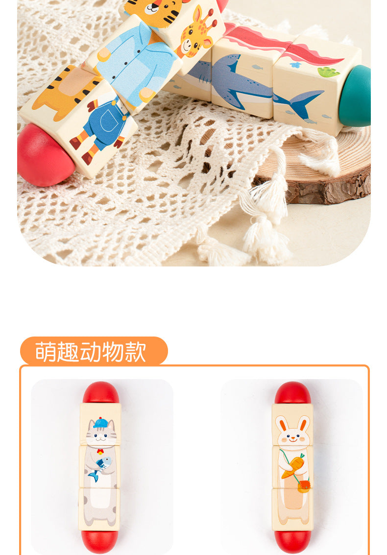 Cecpc Kidsren's Early Education Rotating Building Block Puzzle Baby Animal and Fruit Cognition Wooden Educational Toys for 1-2-3 Years Old