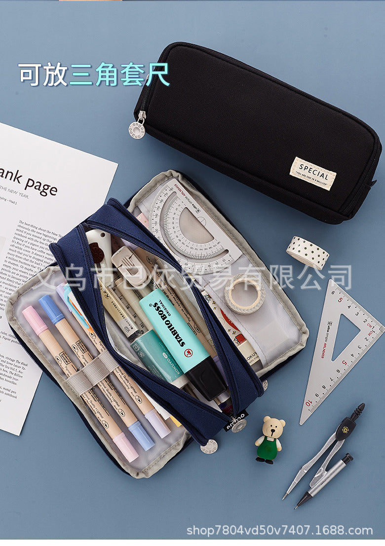 Oxford Cloth Pencil Case with Large Capacity and Multi-Layer Design, Stationery Box for Primary and Secondary School Students, High Aesthetic Value, Simple and Waterproof, Direct from the Source Factory