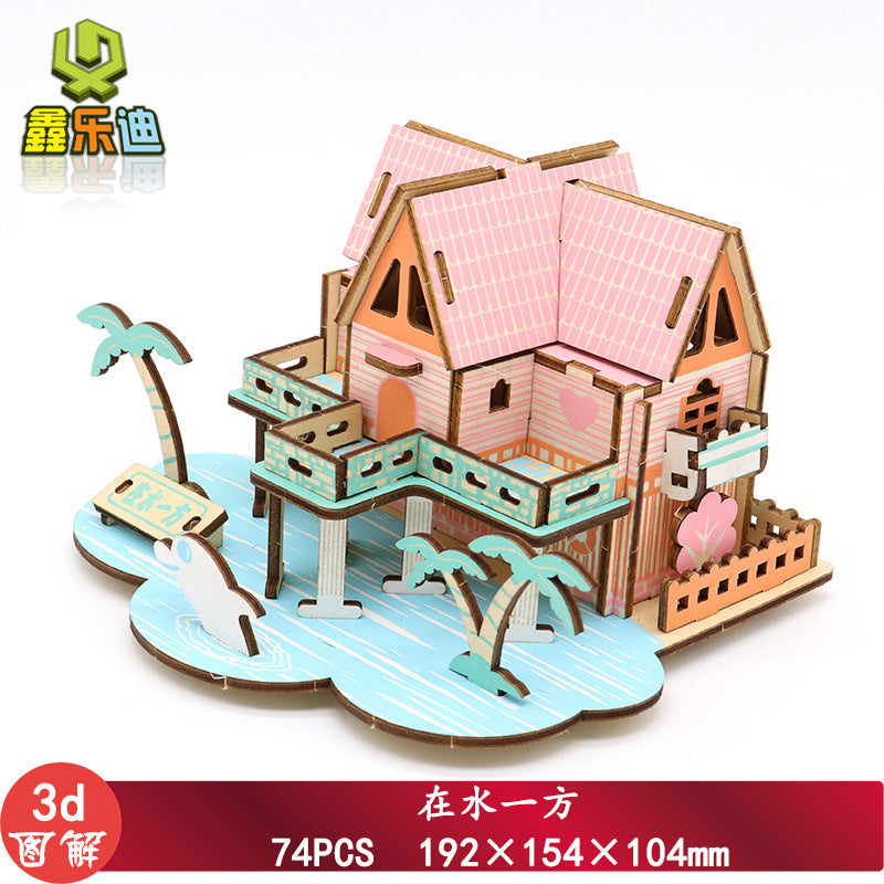 diy hut assembled small house model children's puzzle handmade three-dimensional jigsaw puzzle stall children's toys
