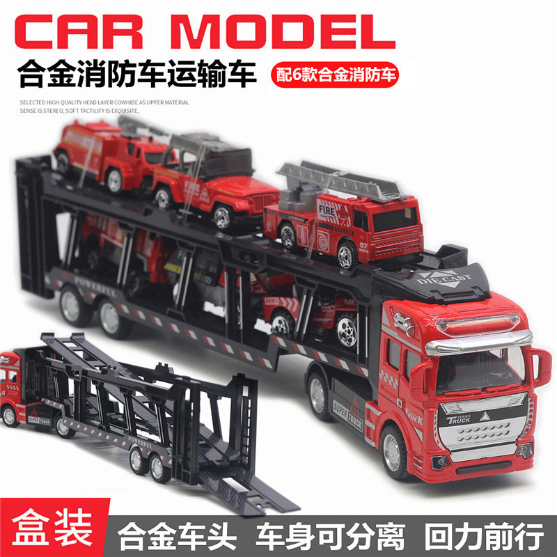 English packaging cross-border children alloy car vehicle trailer fire truck tank excavator pull back toy car