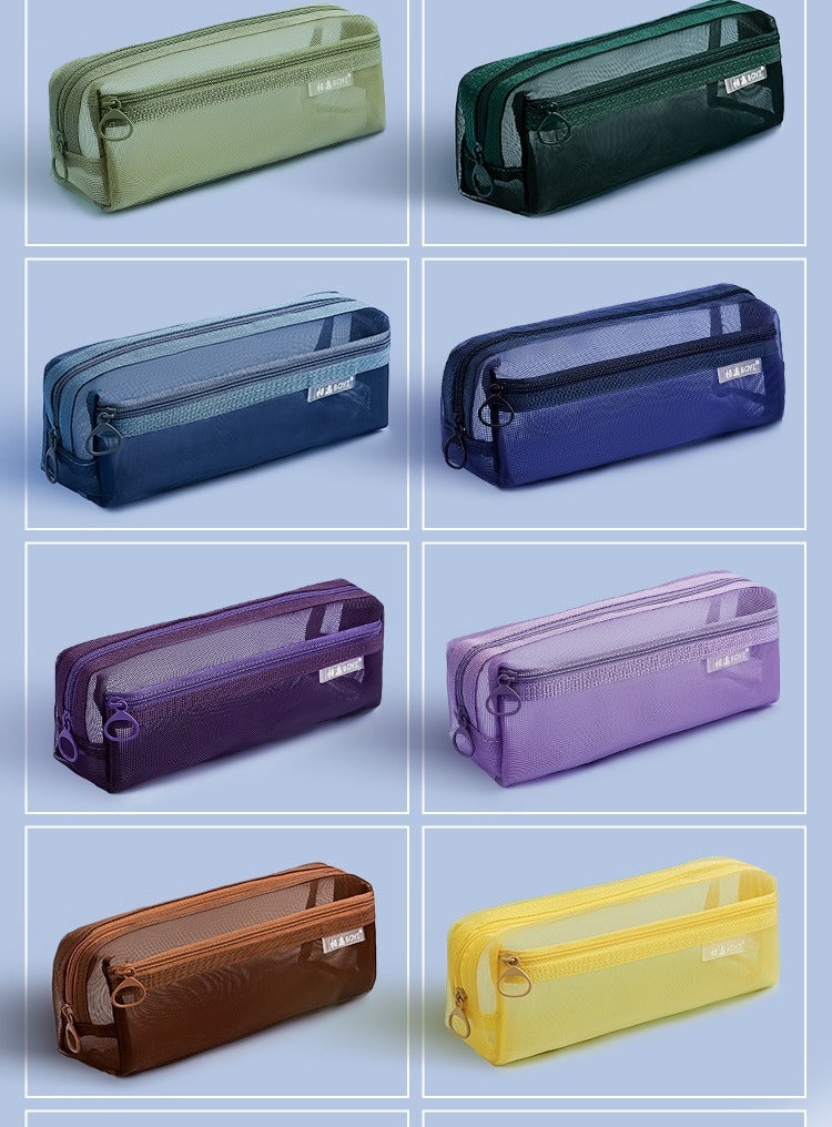Mesh Large-Capacity Pencil Case, Transparent Double-Layer Student Exam Zipper Stationery Storage Bag, Three-Layer Stationery Bag