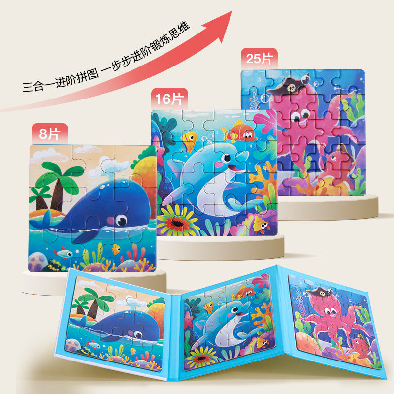 Cross-border children's three-in-one advanced folding magnetic jigsaw puzzle kindergarten baby puzzle early education enlightenment block jigsaw puzzle