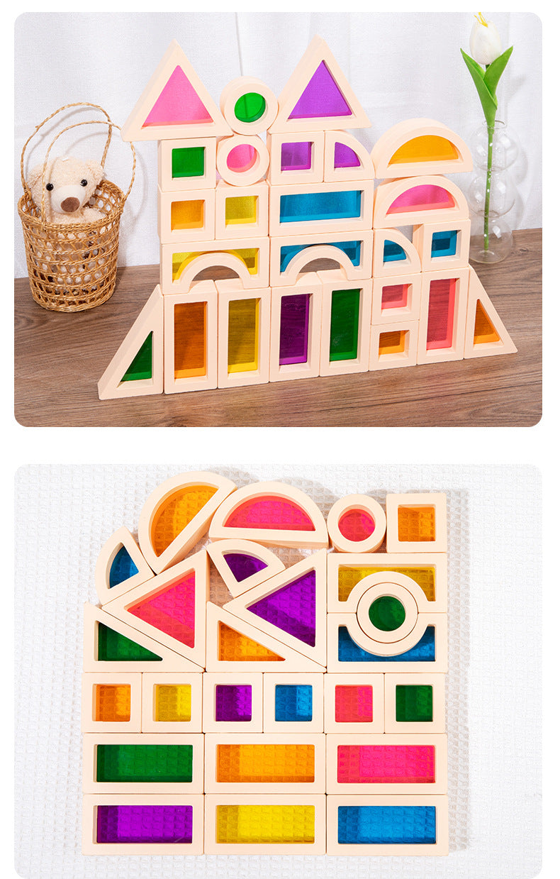 Acrylic Transparent Color Light and Shadow Building Blocks Baby Creative Construction Early Education Educational Toys Children's Rainbow Building Blocks