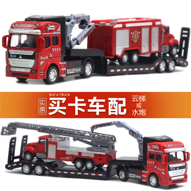 English packaging cross-border children alloy car vehicle trailer fire truck tank excavator pull back toy car