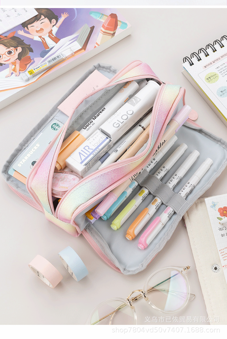 Oxford Cloth Double-Open Pencil Case, Large Capacity Stationery Box, Thickened, Wear-Resistant, Waterproof Pencil Bag for Students, Suitable for Middle and High School Students