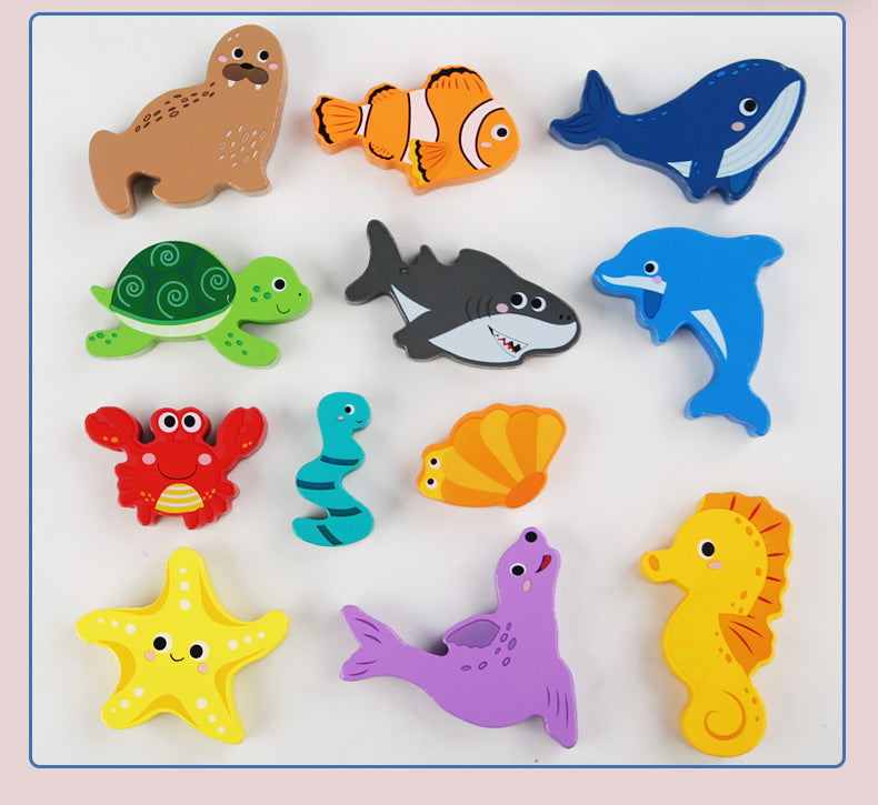 Cross-Border Children's Wooden Three-Dimensional Hexagonal Puzzle Animal Transportation Puzzle Building Blocks Early Education Educational Toys