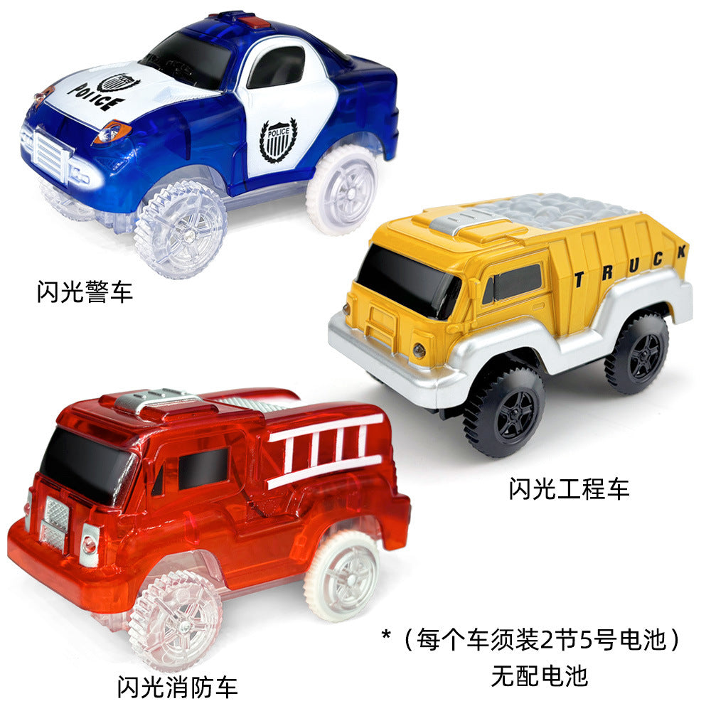 Magnetic track car electric light-emitting jeep police car project small train track accessories children's toys car