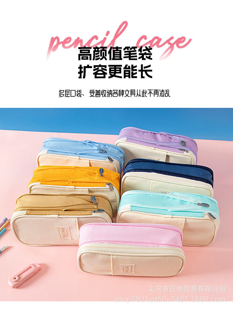 Large-Capacity Retractable Pencil Case Stationery Box in Japanese and Korean Style, Macaron Color, Upgraded Version for Primary and Secondary School Students, in Stock