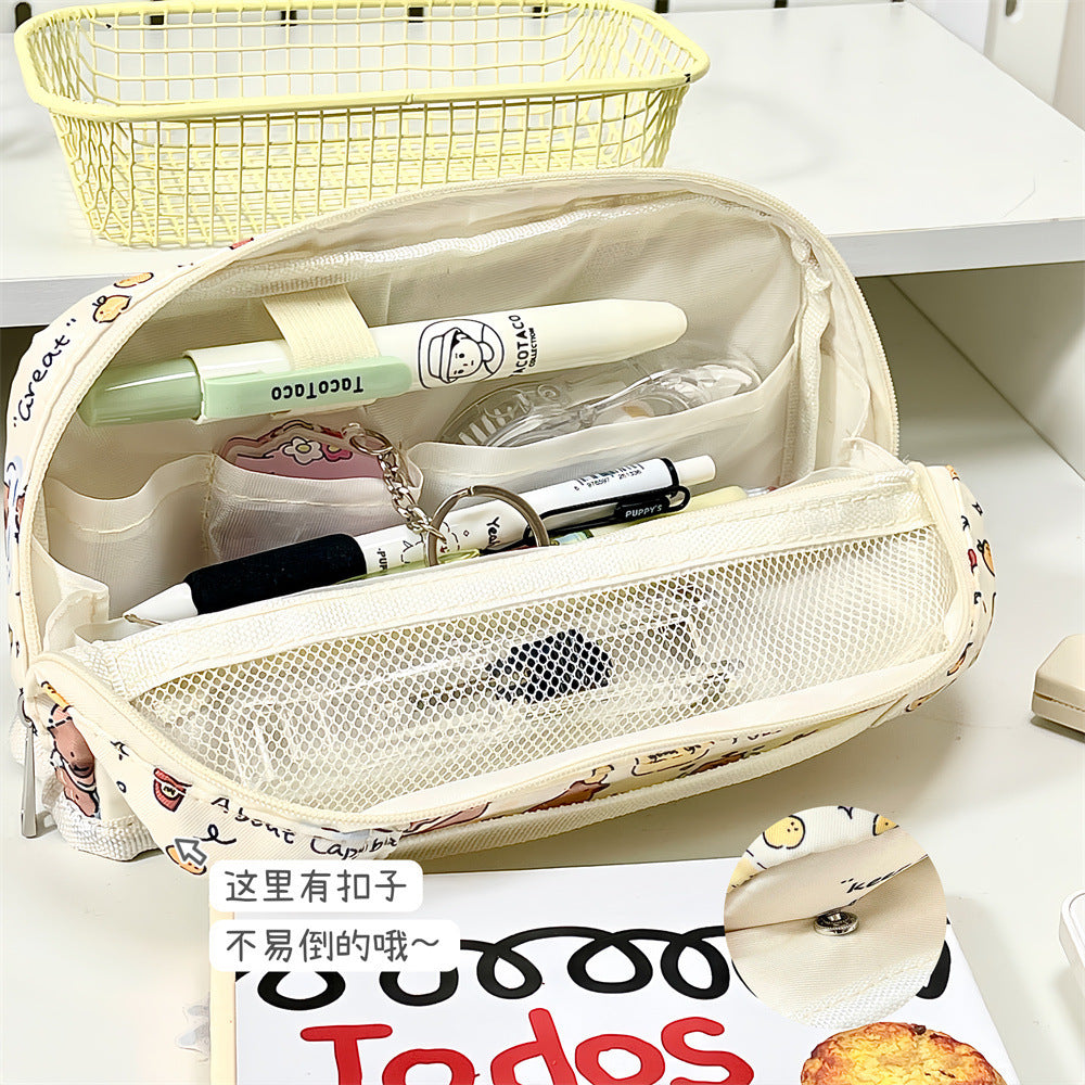 Korean Style Line Drawing Dog Multifunctional Large-Capacity Pencil Case Capybara Student Stationery Box Storage Trendy Elements