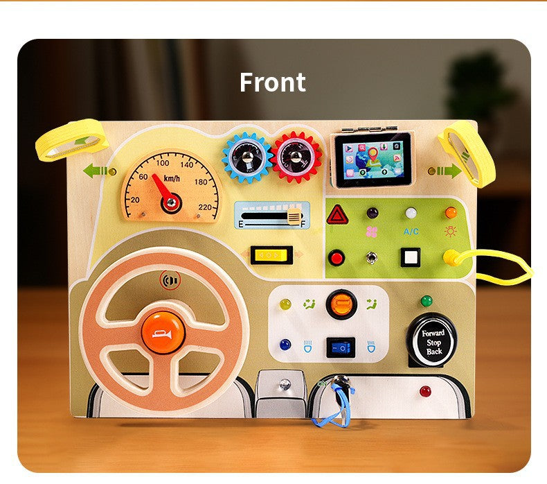 Children's Montessori Early Education Simulation Driving Steering Wheel Digital Switch Light Sound Busy Board Science and Education Aids Educational Toys