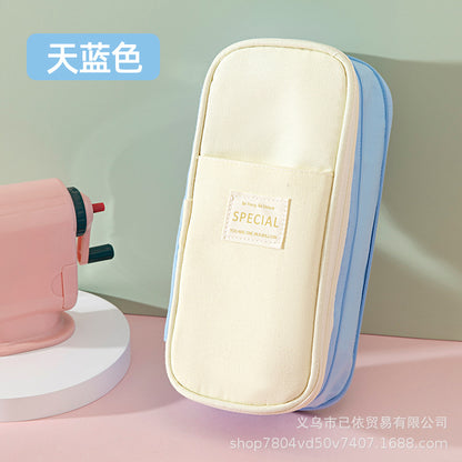 Large-Capacity Retractable Pencil Case Stationery Box in Japanese and Korean Style, Macaron Color, Upgraded Version for Primary and Secondary School Students, in Stock