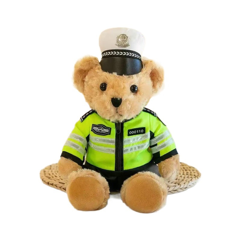 Police Bear Doll Plush Toy Cute Fireman Police Officer Reflective Riding Clothes Gift Traffic Police Bear Doll