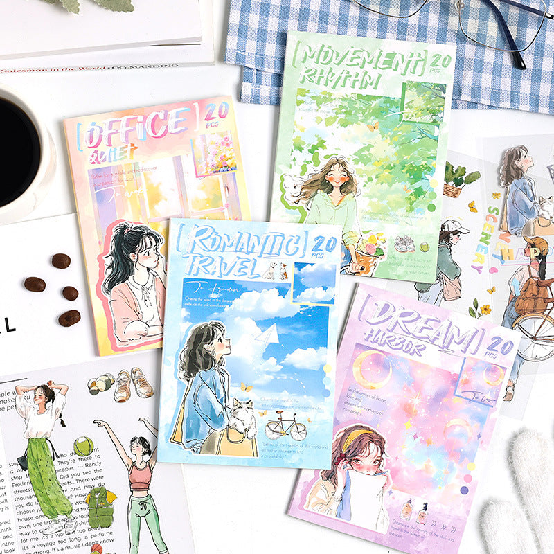 ZABC cross-border die-cut PET sticker book chasing ordinary series 20 characters life hand account collage stickers