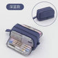 Cross-Border Color-Blocked Retractable Pencil Case, Large-Capacity Stationery Bag, Multifunctional Double-Zipper for Students, Simple and Convertible into Canvas