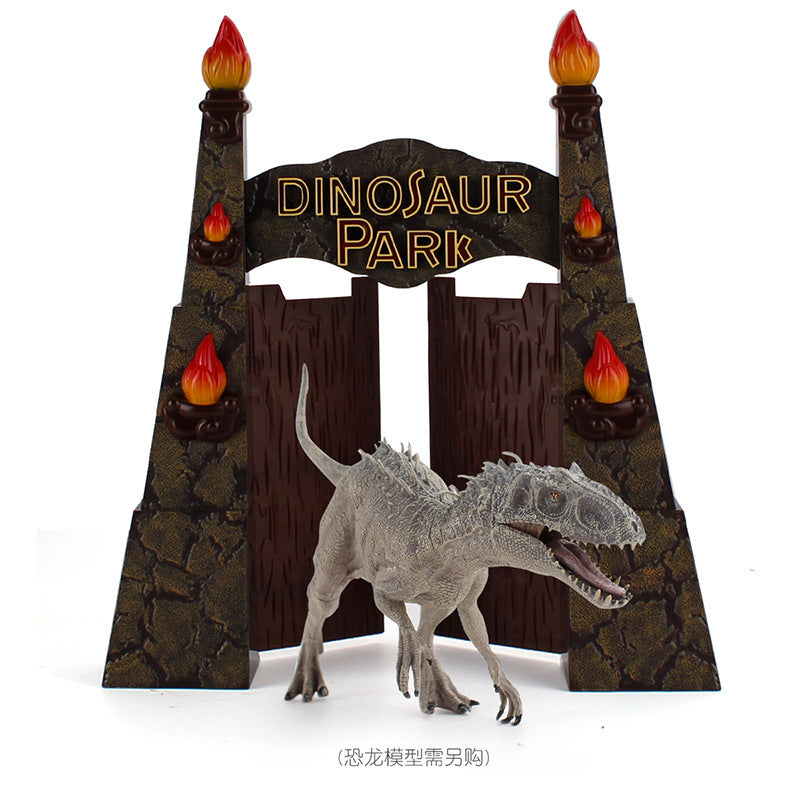 Animal Jurassic simulation farm scene sand table decoration fence large door frame dinosaur model toy