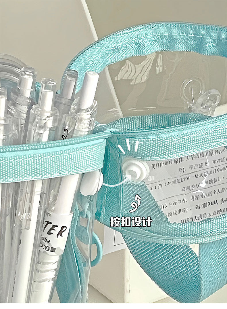 Ins Pen Holder Type Pencil Bag Large Capacity Storage Cylindrical Pen Holder Student High-Looking Transparent Waterproof Thickeneded Stationery Bag