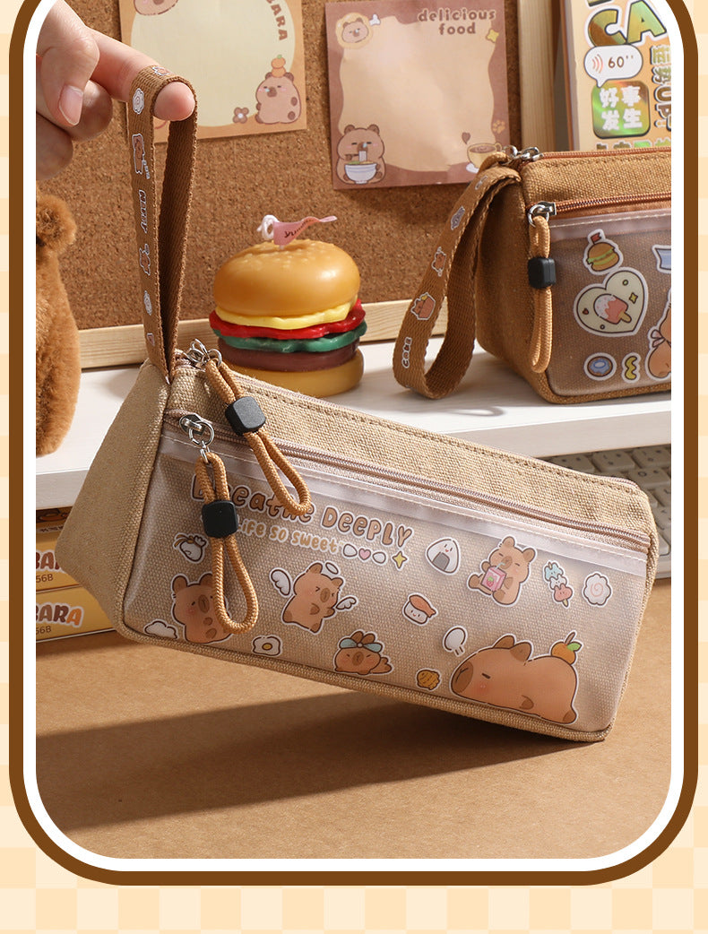 Holiday Kapibara Transparent Pencil Case Large Capacity Stationery Box Student Cartoon Pencil Case New Stationery Bag
