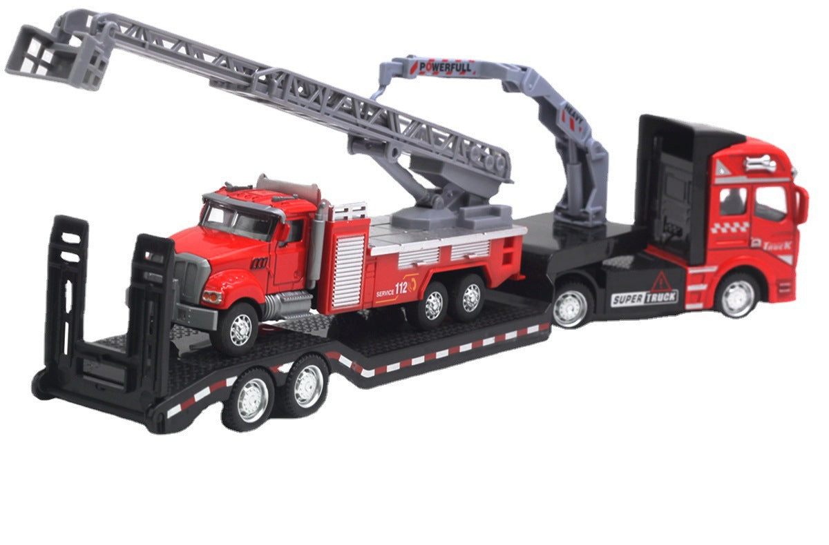 English packaging cross-border children alloy car vehicle trailer fire truck tank excavator pull back toy car